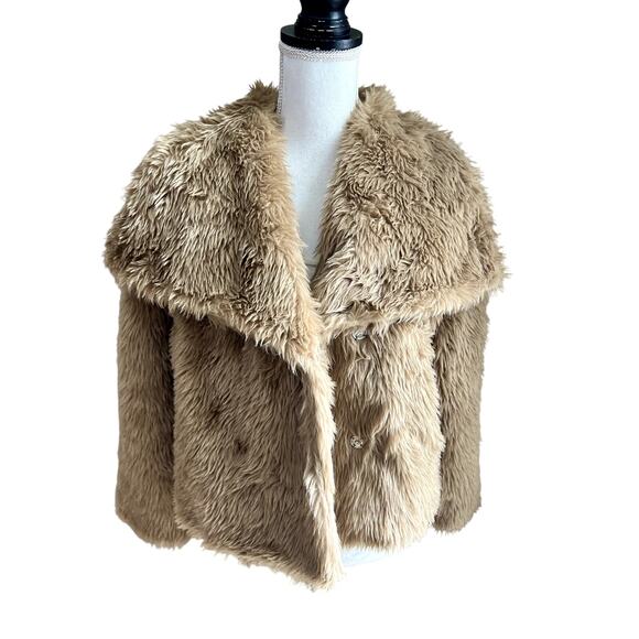 NWT One and Only tan faux fur cropped jacket size S - Picture 1 of 6